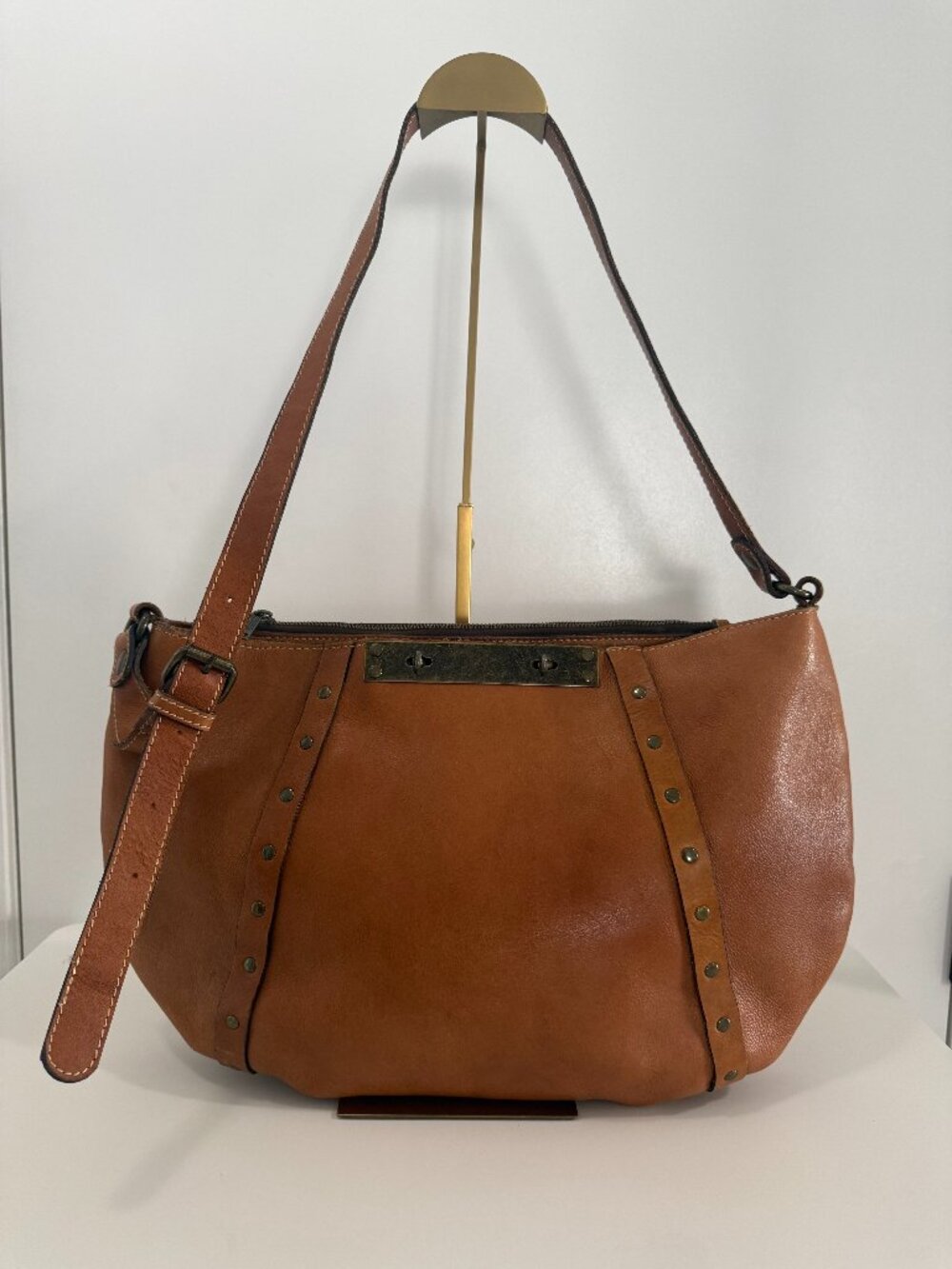 Patricia Nash Tan Leather Hobo with Stud Accents